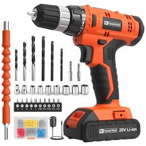 lot 14415 image: FADAKWALT 20V Electric Power Drill Set, Torque 30N, 211 Torque Setting, 38-Inch Keyless Chuck, LED Electric Drill Kit, Orange