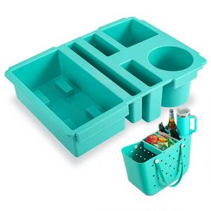 lot 14424 image: Top Cup Holder Tray for Bogg Bag Large, Waterproof ABS Drink Holder Fit for Stanley Cup - Organizer & Topper Tray Accessories for Bogg Bag (Green)