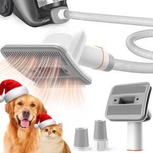 lot 14427 image: Afloia Dog Brush Vacuum Attachment - Pet Grooming Tool for Dogs & Cats (Vacuum Not Included), Compatible with 1-1.5 Round Port Vacuums (Dyson,Bissell,Eureka,Dirt Devil), with Extension Hose (White)