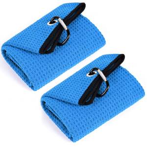 lot 14434 image: Mile High Life Tri-fold Golf Towel  16 X 24  Premium Microfiber Fabric  Waffle Pattern  with Heavy Duty Carabiner Clip  for Men and Women (2 Pack Blue)