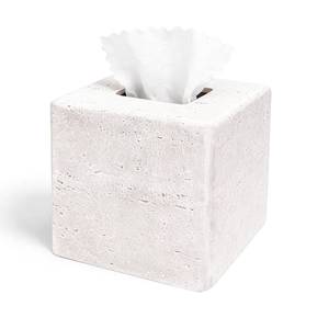 lot 14447 image: Decorative Square Tissue Box Cover �� White Resin Tissue Holder for Bathroom, Bedroom, Countertop, Modern Stone-Look Tissue Box