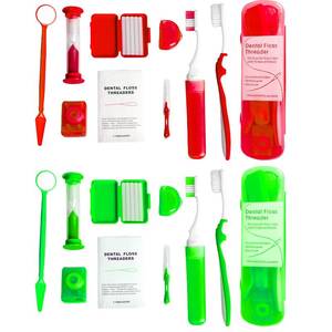 lot 14459 image: Wenge Portable Orthodontic Oral Care Kit - 2Pack - Travel Kit for Patients, Interdental Brushing Wax Floss Toothbrush Cleaning (Red_Green)