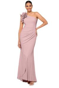 lot 14481 image: Xscape Womens Long One Shoulder Ruffle Scuba Crepe Dress (Standard & Petite), Blush, 10P