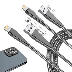 lot 18130 image: MTAKYI Metal Braided iPhone Charger Cable 6.6Ft2M Long Lightning Apple MFi Certified Fast Charging USB Cord Syncing Data chew Proof for 131211XMax87Plusipad-2 Pack