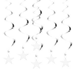 lot 18139 image: PATIKIL 6pcs Hanging Stars Decorations, 27inch Star Hanging Party Backdrop Decorations Party Supplies Shiny Twinkle Streamers for Wedding Birthday Party Graduation Ceiling, Silver