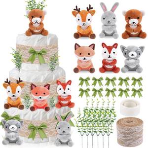 lot 18142 image: 23 Pcs Diaper Cake Kit Woodland Creature Animals Party Diaper Cake Decor Mini Stuffed Forest Animals Jungle Animal Baby Shower Diaper Cake for Birthday Party Supplies Table Centerpiece Decoration