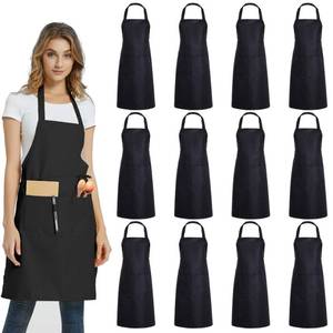 lot 18151 image: DUSKCOVE 12 Pack Plain Bib Aprons with 2 Pockets - Black Unisex Commercial Apron Bulk for Kitchen Cooking Restaurant BBQ Painting Crafting