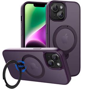 lot 18156 image: CACOE Magnetic Case for iPhone 1314 6.1 inch with 360 Rotatable Ring Stand, Compatible with MagSafe Car Phone Mount, Cases Cover Phone Holder for Desk MeetingVideos Dark Purple