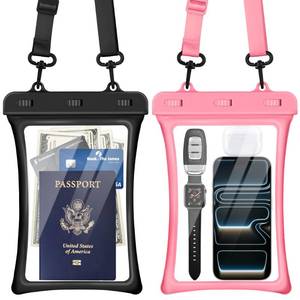 lot 18175 image: CACOE Floatable Floating Universal IPX8 Waterproof Phone case 2 Pack-Up to 10.0,Adjustable Lanyard Phone Pouch,Cellphone Dry Bags for Vacation Beach Pool Kayak Cruise Travel Essentials��BlackPink��