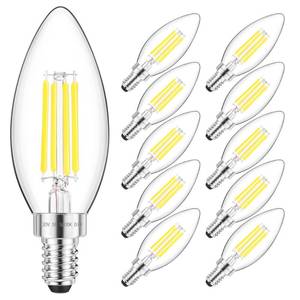 lot 18184 image: GGOYING E12 Candelabra LED Bulb 60W Equivalent, 600LM Dimmable Chandelier Light Bulbs, 5000K Daylight White, 85 CRI Candle Base Clear Filament Bulbs, 10-Pack