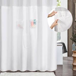 lot 18207 image: N&Y HOME Fabric Snap in Shower Curtain Liner Replacement - Pocketed & Removable, for No Hook Hotel Style Shower Curtain - White, 70x54