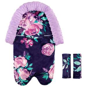 lot 18213 image: Baby Car Seat Head Support for Girls, Infant Carseat Insert Super Soft Fleece Newborn Headrest Seatbelt Covers for Car Seat, Stroller, Bouncer, Purple Flower