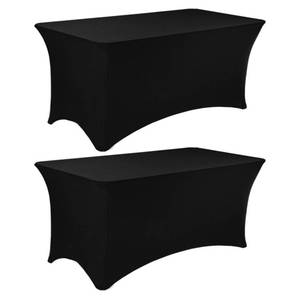 lot 18217 image: JALANCY 2 Pack 6FT Spandex Table Covers Washable Wrinkle Resistant Stretch Table Cloth for Folding Table Wedding Party Birthday Banquet Bar Events��Black��