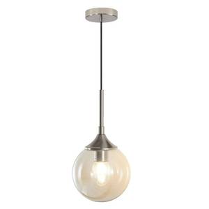 lot 19463 image: KCO Lighting 7.1 Amber Glass Pendant Light Brushed Nickel Pendant Lighting Modern Globe Pendant Light Mid Century Hanging Light Small Pendant Lights for Kitchen