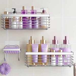 lot 19471 image: ODesign Shower Caddy 3 Pack SUS304 Stainless Steel-No Drilling-Shower Bathroom Shelves Rack,Rustproof Wall Mounted,Adhesive Shower Shelf Basket Organizer-Silver