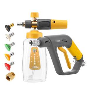 lot 19473 image: Short Pressure Washer Gun with Foam Cannon, High Power Washer Gun Snow Foam Lance with 5 Power Washer Nozzle Tips, 14 Inch Quick Connector, 4000 PSI, 1 Liter