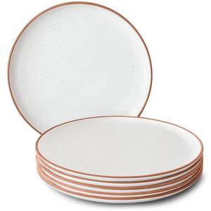 lot 19487 image: Mora Ceramic Dinner Plates Set of 6, 10 inch Dish Set - Microwave, Oven, and Dishwasher Safe, Scratch Resistant, Modern Rustic Dinnerware- Kitchen Porcelain Serving Dishes - Vanilla White