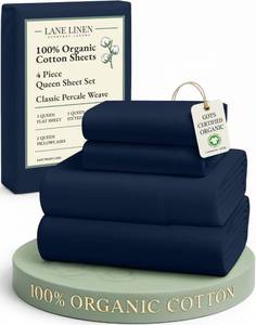 lot 19492 image: LANE LINEN Eco Friendly 100% Organic Cotton Bed Sheets Queen Size, Soft & Comfy Percale Weave, Fully Elasticized Mercerized Naturally Cooling Cotton Sheets Queen Size Set- Navy