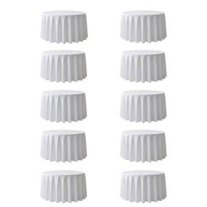 lot 19493 image: Surmente 132 inch Round Tablecloths -10 Pack White Round Table Cloths, Polyester Fabric Table Covers for Weddings, Banquets, or Restaurants