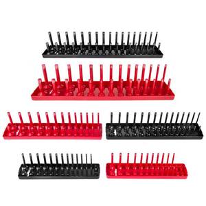 lot 19503 image: AIUITIO 6PCS Socket Organizer Tray Set, Red SAE & Black Metric Socket Storage Trays, 14-Inch, 38-Inch & 12-Inch Drive Deep and Shallow Socket Holders for Toolboxes