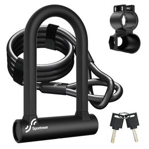 lot 19513 image: Sportneer Bike Lock Heavy Duty Anti Theft Bike U Lock with 5ft Security Steel Cable - 17mm Shackle Bicycle U-Locks with 2 Keys & Mounting Bracket for Road Mountain Bike, Size 7.76x5.02, 1.64lb