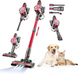 lot 19514 image: WLOTPO Cordless Vacuum Cleaner for Home,Lightweight Stick Vacuum Cordless Rechargeable with Power Suction, Up to 35 Mins Runtime, Hardwood Floor Vacuum for Pet Hair,Carpets,Tile(Rose Red)