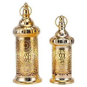 lot 19515 image: TRIROCKS Ramadan Lanterns Set of 2 10 &12.5 Gold Electric Candle Holders with Timer, Metal Decorative Vintage Lanterns for IndoorOutdoor Decor, Perfect EID Mubarak Gift