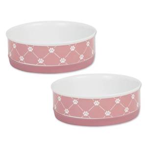 lot 19523 image: Bone Dry Trellis Paw Print Pet Bowl, Dishwasher Safe, Non-Slip, Medium 6x2, Rose, 2 Count