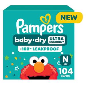 lot 19528 image: Pampers Diapers - Baby Dry - Size 0, 104 Count, Absorbent Disposable Newbort Diaper (Packaging May Vary)