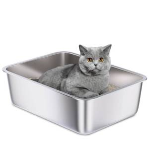 lot 19536 image: Holintan Stainless Steel Litter Box, 18x14x6(Height) Medium Metal Cat Litter Box Easy Clean, Non Stick Litterbox No Smell for Cats or Kitty, Rabbits