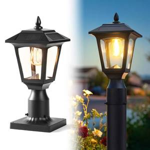 lot 19537 image: PASAMIC Solar Post Light, 3000K (Warm White) Dusk to Dawn Outdoor Solar Lamp with Aluminum Base, Waterproof Pillar Light for Fence, Garden, Yard, Patio, Outside Decoration