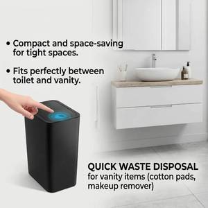 lot 19542 image: Reflygen Compact Push-in Trash Can with Lid for Bathrooms, Kitchens, Living Rooms, Offices, Etc., Trash Can with Pop-Up Lid, 10 Liter2.6 Gallon Slimline (Black)