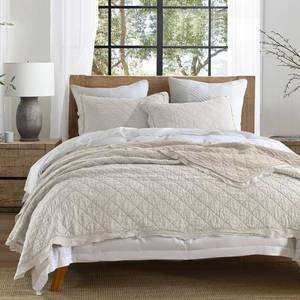 lot 19545 image: HORIMOTE HOME 100% Linen Front100% Cotton Back Quilt Set King Size, Beige Pre-Washed European Flax Linen Quilt, Diamond Stitch Bedspread Coverlet Bedding Set 3-Piece for All Seasons