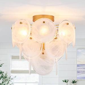 lot 19550 image: VANZARLA Modern Flush Mount Glass Ceiling Light, Gold Hallway Lights Vintage Chandelier, 4-Light Unique Light Fixture for Bedroom Entryway Loft Kitchen Laundry Bathroom Farmhouse