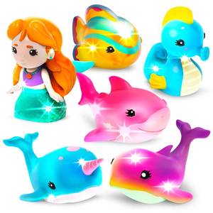 lot 20362 image: Tub Works� Mermaid Lagoon Light Up Bath Toys, 6 Pack  Water-Activated Light Up Toys Flash & Change Color  Easy-Grip Baby Girl & Toddler Bath Toys  Sensory Mermaid Toy Bathtub Toys with Bath Lights