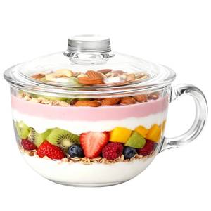lot 20365 image: Foyofly Glass Cereal Bowl Soup Bowl with Handle Clear Small Bowls with Lid Oatmeal Breakfast Bowls Microwave Safe Glassware Yogurt Bowl Dessert Pasta Rice,500ml16 oz