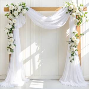 lot 20380 image: LINXTAR White Wedding Arch Draping Fabric 30 x 18FT Sheer Chiffon Arch Drape Backdrop 2 Panel Drapes for Bridal Shower Baby Shower Photo Booth Church Decor Birthday Party Outdoor Decoration