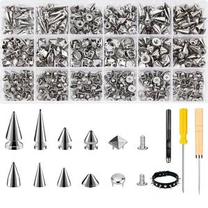 lot 20414 image: Craluuur 455PCS Punk Spikes and Studs Kit for Clothing, 12 Sizes Premium Metal Cone Spikes, Square Pyramid Studs & Round Dome Rivets for Leathercraft and Punk Style DIY Craft Decoration
