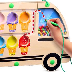 lot 20422 image: Large & Fun Ice Cream Truck Magnetic Color & Number Maze Adventure Toy - For Toddlers and Kids - Montessori Puzzle Board for 1-10 Counting and 10 Color MatchingSorting - Improve Childs Motor Skills