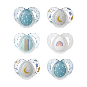 lot 20435 image: Tommee Tippee Night Time Pacifier, 6-18 Months, Symmetrical Silicone Baglet, BPA-Free Binkies, Glow in The Dark Technology, Blue Rainbow, Pack of 6