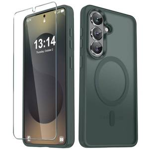 lot 20438 image: YENAPOON for Samsung Galaxy S26 Case, Matte Magnetic Phone Cover with 1 Screen Protector Support for MagSafe Shockproof Military Grade Protection Translucent Frosted Back, Gray