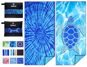 lot 20460 image: 2 Pack Lightweight Thin Beach Towel Oversized 71x32 Big Extra Large Microfiber Sand Free Towels for Adult Quick Dry Travel Camping Beach Accessories Vacation Essential Gift Blue Tie Dye Turtle