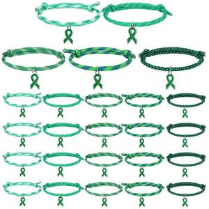 lot 20468 image: Tondiamo 30 Pcs Mental Health Awareness Bracelets Adjustable Green Ribbon Wristbands Mental Health Month Gift for Men Women Unisex Syndrome Cerebral Palsy Awareness Charity Recognition Public Event