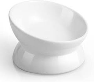 lot 4020 image: White Ceramic Double Pet Food Bowls Set