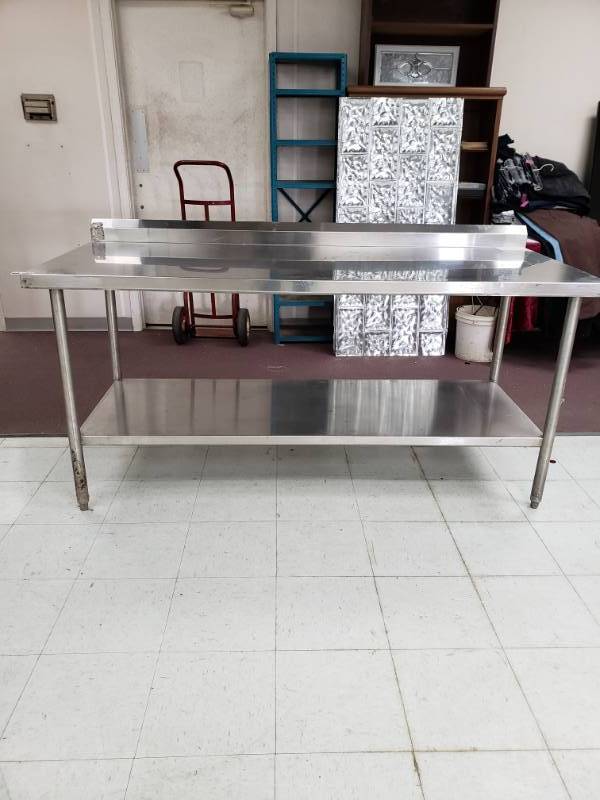 lot 1127 image: 6 SS Table with Under Shelf Back Splash