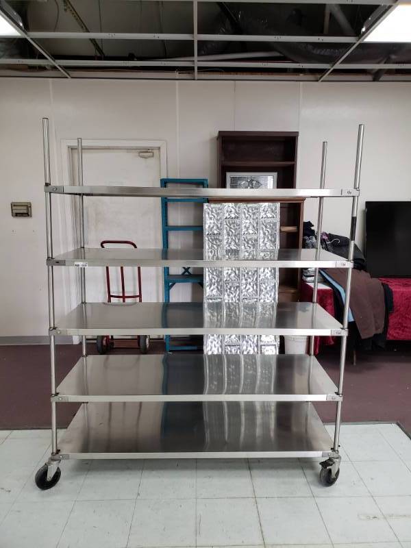 lot 1128 image: SS Rolling Cart Five Shelves - Banning 5x2x6