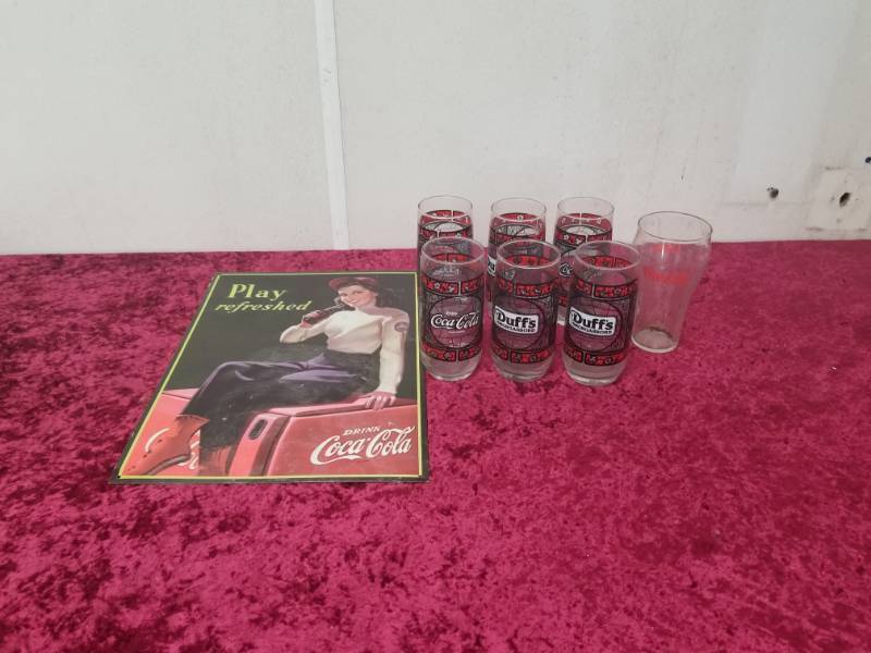 lot 9045 image: Coca Cola Glasses and Sign Lot