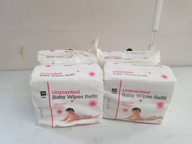 lot 7615 image: Four Packages of Unscented Baby Wipes Refills