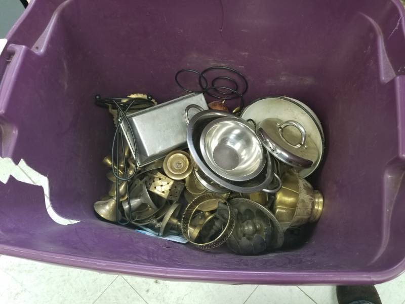 lot 7618 image: Tote of SS and Brass Collectibles
