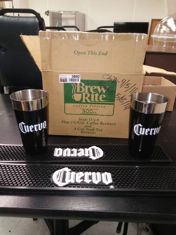 lot 3892 image: Cuervo Bar Mixing Glasses and Mats